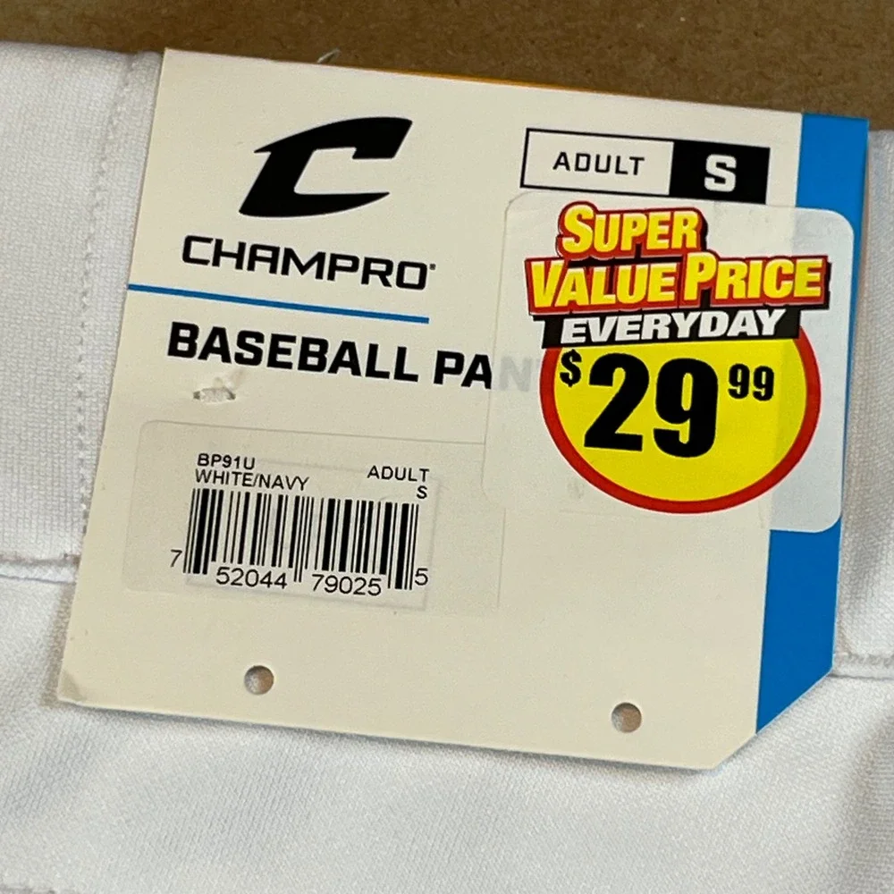 Champro Triple Crown Open Bottom Baseball Pants White‎ Navy BP91U Mens Small NEW